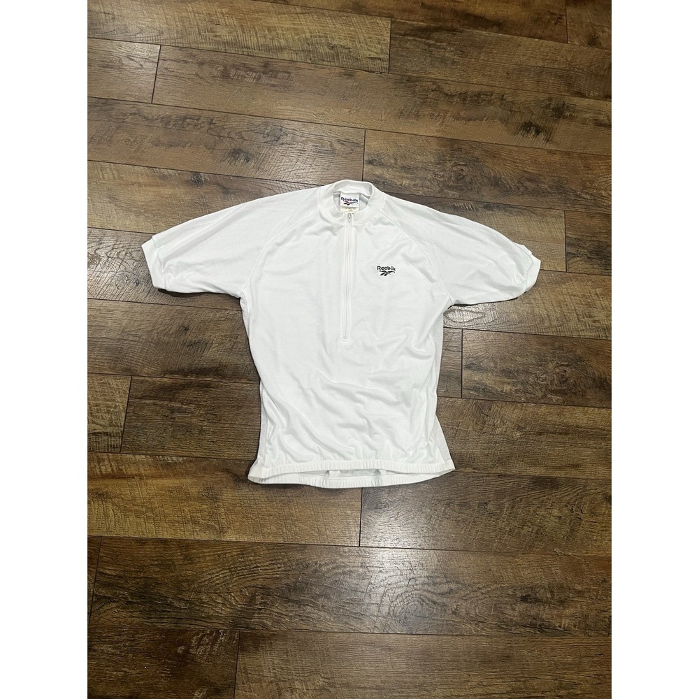 Vintage‎ 90s Reebok Cycling Jersey With 3 Rear Pockets White Large Made In USA